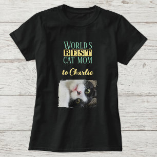 Beste kattenmoeder foto met naam groen geel t-shirt