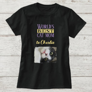 Beste kattenmoeder foto met naam paars geel t-shirt