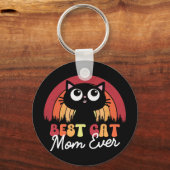 Beste kattenmoeder ooit retro regenboogbos sleutelhanger (Voorkant)