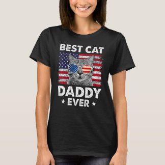 Beste kattenvader ooit vintage Vaderdag USA-vlag S T-shirt