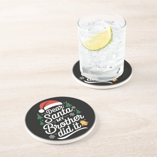 Beste kerstman, mijn broer heeft het grappig gemaa zandsteen onderzetter (Zijkant)