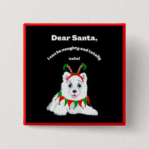 Beste Kerstman, Stoute maar schattige Samoyed Elf Vierkante Button 5,1 Cm