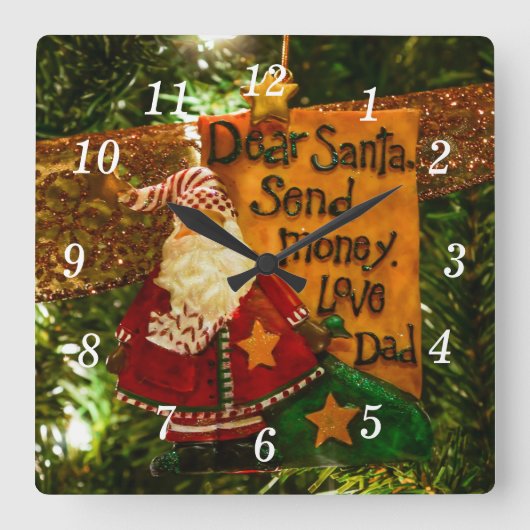 Beste Kerstman Verstuur Geld Wandklok Vierkante Klok (Voorkant)