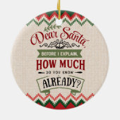 Beste kerstman, voor ik het uitleg - grappige kers keramisch ornament (Achterkant)