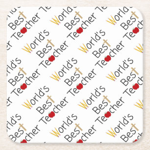 Beste leerlingenschoolvoorraad ter wereld vierkante kartonnen onderzetter