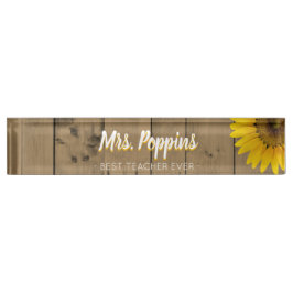 Beste leraar Gift Name Rustic Wood Sunflower Naambordje