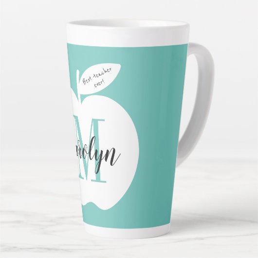 Beste leraar monogrammed latte mok met appel logo (Rechterhoek)