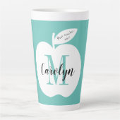 Beste leraar monogrammed latte mok met appel logo (Voorkant)