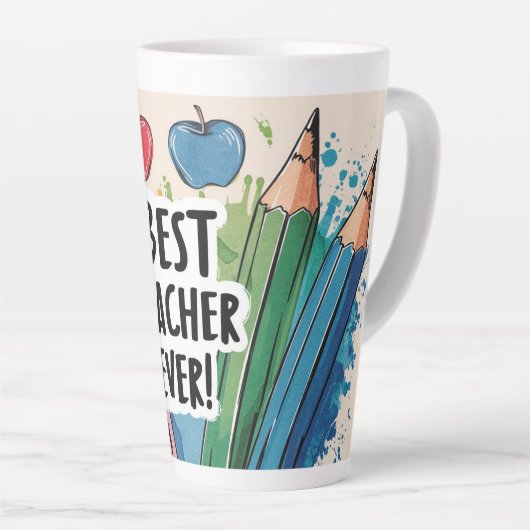 Beste Leraar Ooit aangepaste Naam appels / pennen Latte Mok (Rechterhoek)