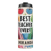 Beste Leraar Ooit aangepaste Naam appels / pennen Thermosbeker (Voorkant)