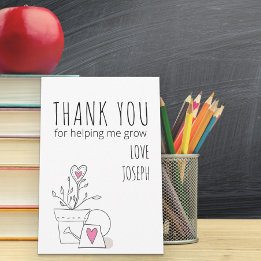 Beste Leraar Ooit Doodle Kunst Plant en Roze Hart Bedankkaart