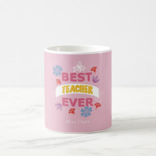 Beste leraar ooit noem roze moderne typografie sch koffiemok