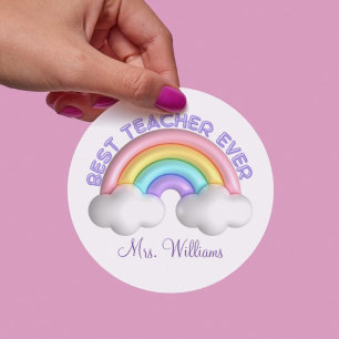 Beste leraar ooit schattig regenboog gepersonalise ronde sticker