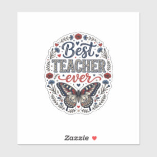 Beste Leraar Ooit Vintage Vlinder Bloem Shirt_1 Sticker
