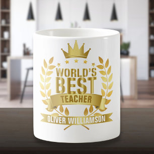 Beste Leraar ter Wereld Goud 5 Ster Koffiemok