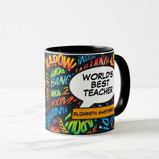 Beste Leraar Ter Wereld Leuk Retro Stripboek Moder Mok (Voorkant rechts)