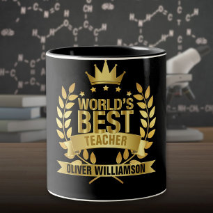 Beste Leraar Ter Wereld Zwart En Goud 5 Sterren Tweekleurige Koffiemok