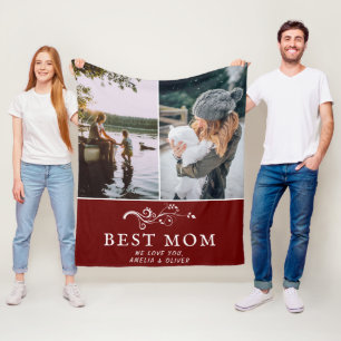 Beste mam Modern Foliage 2 Aangepaste foto's Moede Fleece Deken