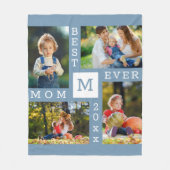 Beste mam ooit 4 Foto Editable Year Blue Fleece Deken (Voorkant)