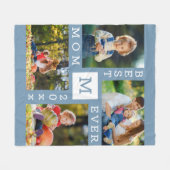 Beste mam ooit 4 Foto Editable Year Blue Fleece Deken (Voorkant (Horizontaal))