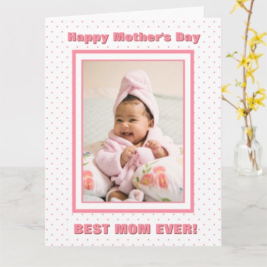 Beste mam ooit aangepaste fotoroze moederdag kaart (Gele Bloem)