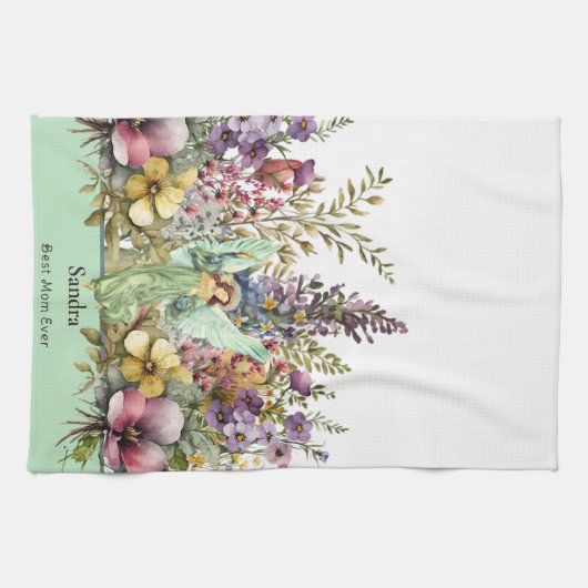 Beste Mam Ooit, Engel en wilde bloemen bloemenperz Theedoek (Horizontaal)