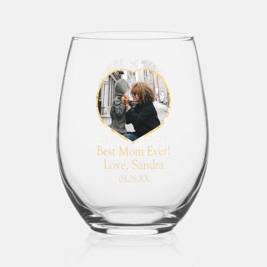 Beste Mam Ooit Hart Fotosjabloon Naam Datum Wijnglas Zonder Voet (Voorkant)
