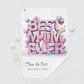 *~ BESTE MAM OOIT Moederdag Harten Bloemen AP72 Golfhanddoek (Insitu)