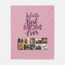 Beste Mam Ooit Script Roze Bloemen Fotocollage Fleece Deken