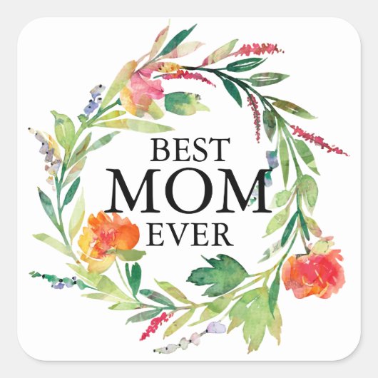 Beste mam ooit sms-peach bloemen vierkante sticker (Voorkant)