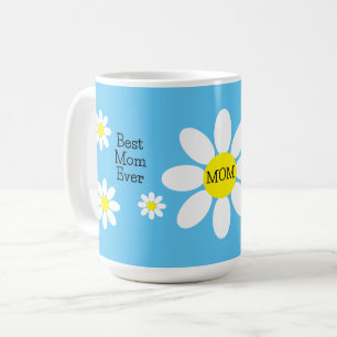 Beste mam ooit White Daisies Sky Blue Flower Koffiemok