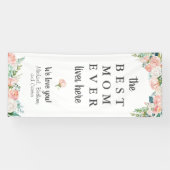 BESTE MAM OOIT Woont Hier Roze Bloemen Deur Spandoek (Horizontaal)