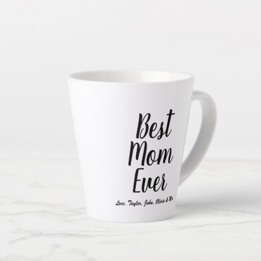 Beste mam ooit zwart aangepast script gepersonalis latte mok (Rechterhoek)