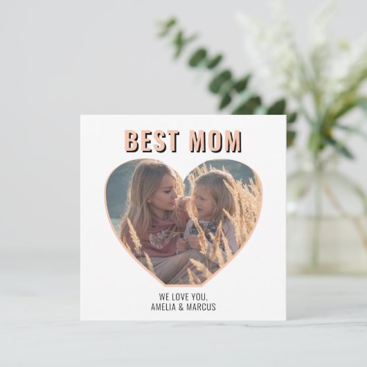 Beste Mam Schattige Hart Foto Moederdag Feestdagenkaart (Staand voorkant)