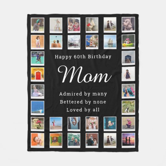 Beste mama 60th Birthday Foto Collage Black Fleece Deken (Voorkant)