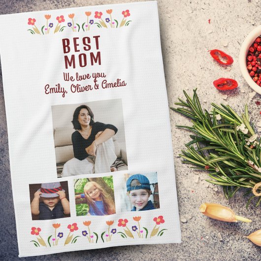 Beste mama bloemen 4 Foto Collage Keepslag Theedoek