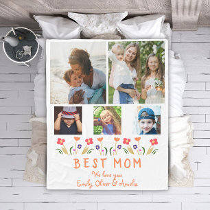 Beste mama bloemen 5 Foto Collage Keepslag Fleece Deken