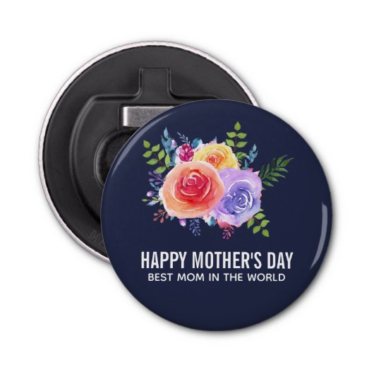 Beste mama in de Rozen van de Wereld Button Flesopener (Voorkant)