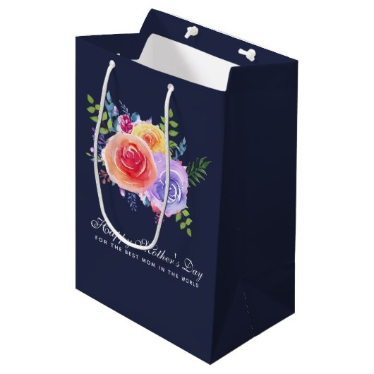 Beste mama in de Rozen van de Wereld Medium Cadeauzakje (Voorkant Gekanteld)