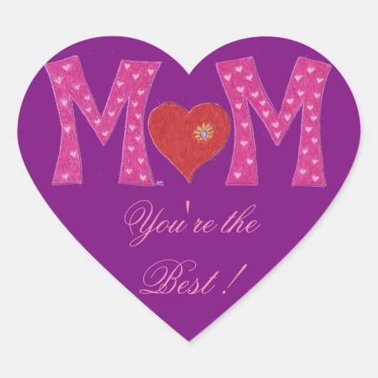 Beste mama, Moederdag hart paarse stickers (Voorkant)