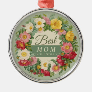 Beste mama mooie roos in Redouté Metalen Ornament
