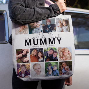 Beste mama ooit 12 foto collage gepersonaliseerd draagtas
