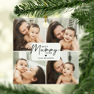 Beste mama ooit 4 foto collage gepersonaliseerd keramisch ornament