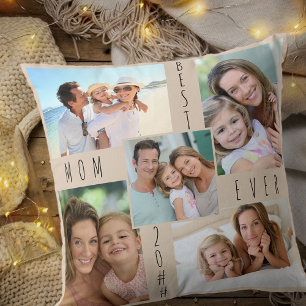 Beste mama ooit 5 Foto Collage Beige Kussen