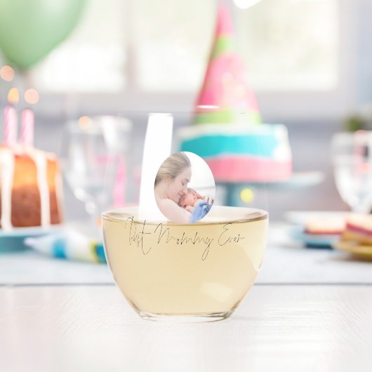 Beste mama ooit aangepaste fotoscriptnaam wijnglas zonder voet (Insitu (Verjaardag))