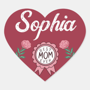 Beste mama ooit badge Roze Floral Name Typografie Hart Sticker