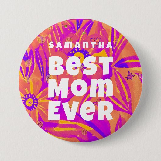 Beste mama ooit bloemennaïeve kunst ronde button 7,6 cm (Voorkant)