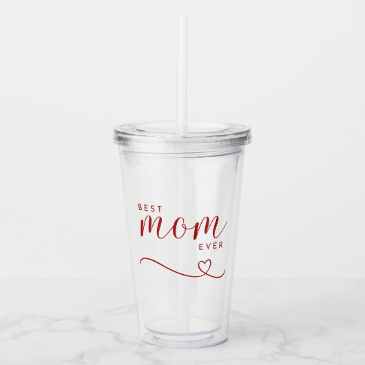 "Beste mama ooit" eenvoudig rood script Acryl Drinkbeker (Voorkant)