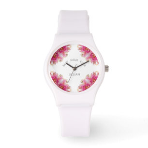 Beste mama ooit, Elegant Roze Fuchsia Floral Horloge