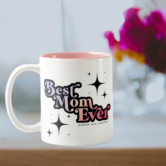 Beste mama ooit Kinder naam Retro Pink Tweekleurige Koffiemok